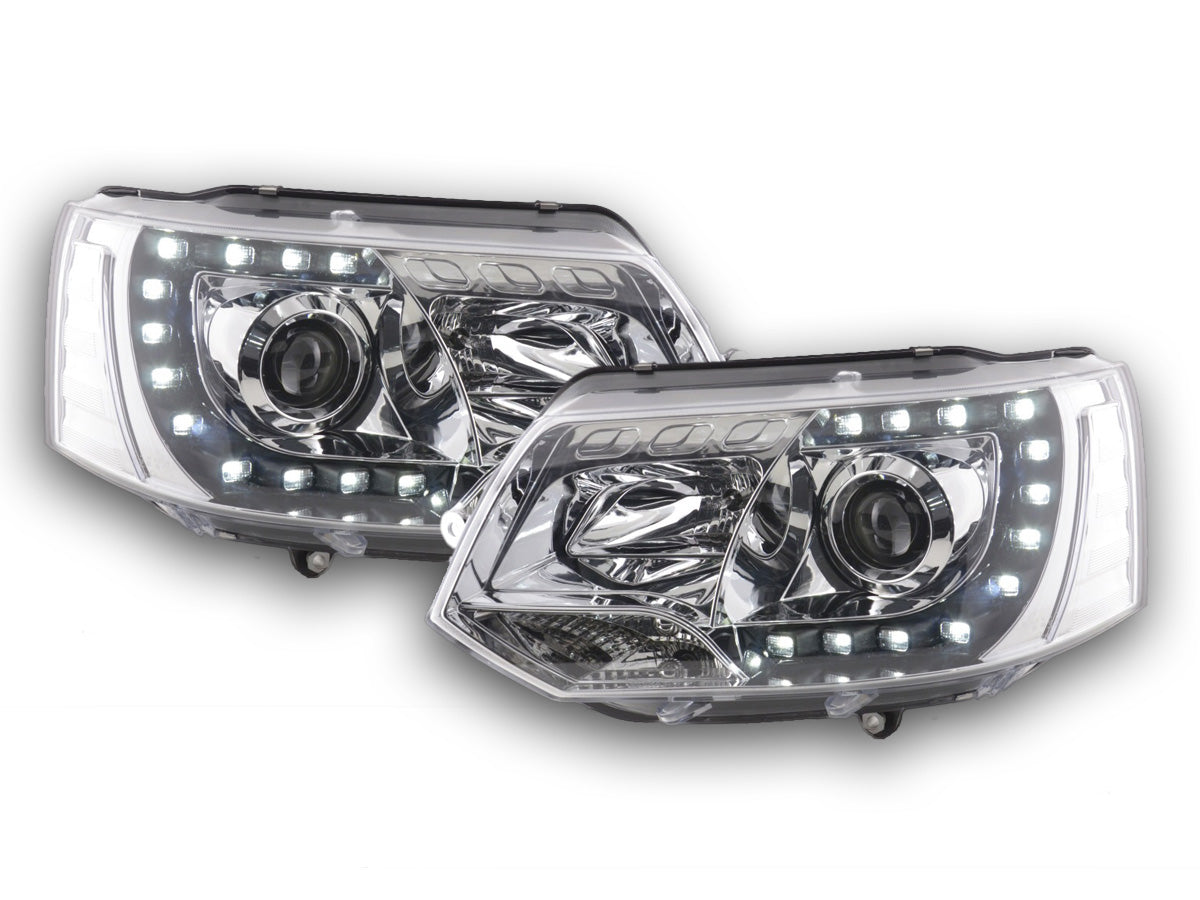 Scheinwerfer Set Daylight LED Tagfahrlicht VW Bus T5 ab 2009 chrom Scheinwerfer Set Daylight LED Tagfahrlicht VW Bus T5 ab 2009 chrom